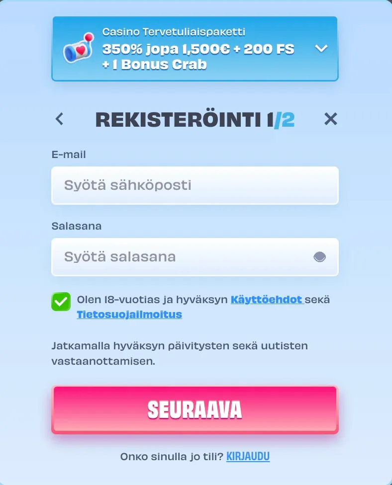 Rekisteröintilomake OnlySpins-kasinolla